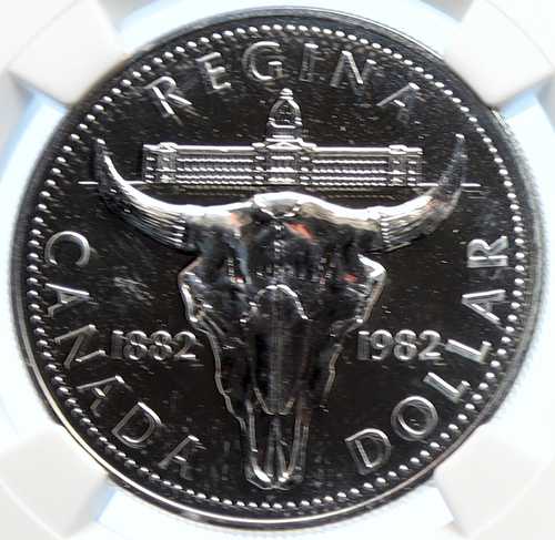 1982年 カナダ・イギリス エリザベス2世 牛の頭蓋骨標本 銀貨 NGC i106323｜世界の紙幣・金・銀・銅 ラフテル