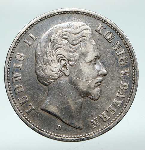 1875年 バイエルン王国 ドイツ国王 ルートヴィヒ2世 旧銀貨 5マルク i91026｜世界の紙幣・金・銀・銅 ラフテル