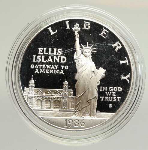 1986年 S アメリカ合衆国 エリス島自由の女神像 プルーフ銀貨 i94833｜世界の紙幣・金・銀・銅 ラフテル