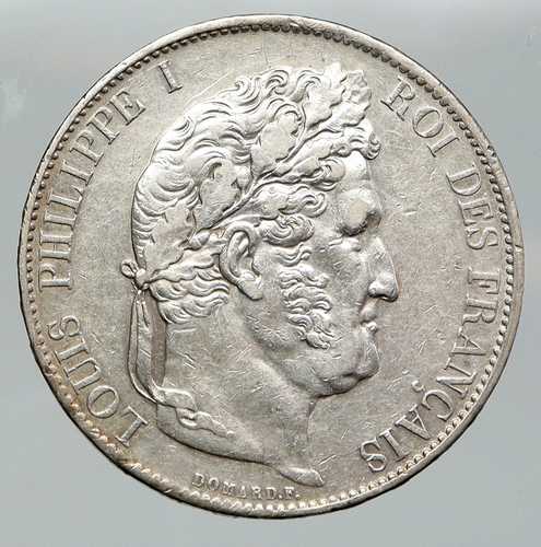 1845年 フランス ルイ・フィリップ1世 フランス アンティーク 銀貨 5フラン i91972|世界の紙幣・金・銀・銅 ラフテル
