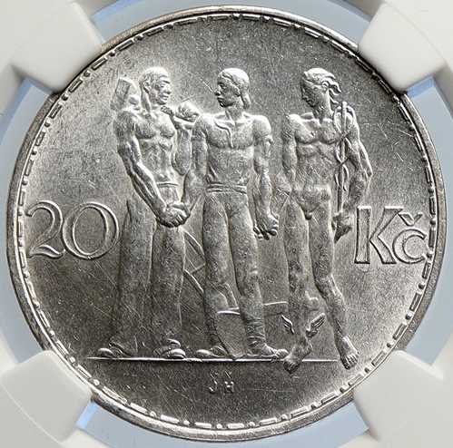 1933年 チェコスロバキア 産業・農業 銀貨 20コルナ NGC i105758｜世界の紙幣・金・銀・銅 ラフテル