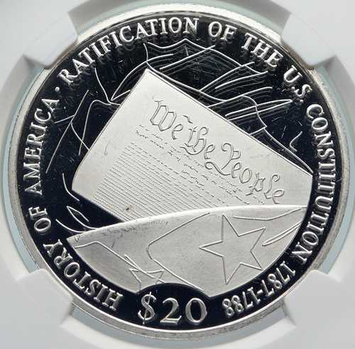 2001年 リベリア アメリカ合衆国憲法 歴史 プルーフ銀貨 20ドル NGC鑑定済み i85363｜世界の紙幣・金・銀・銅 ラフテル