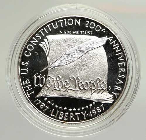 1987年 アメリカ合衆国憲法 羽根ペン巻物 プルーフ銀貨 1ドル硬貨 i94814｜世界の紙幣・金・銀・銅 ラフテル