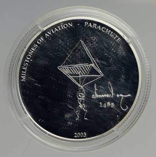 2003年 リベリア航空史記念パラシュート 1485枚限定 プルーフ銀貨 10ドル i94574|世界の紙幣・金・銀・銅 ラフテル