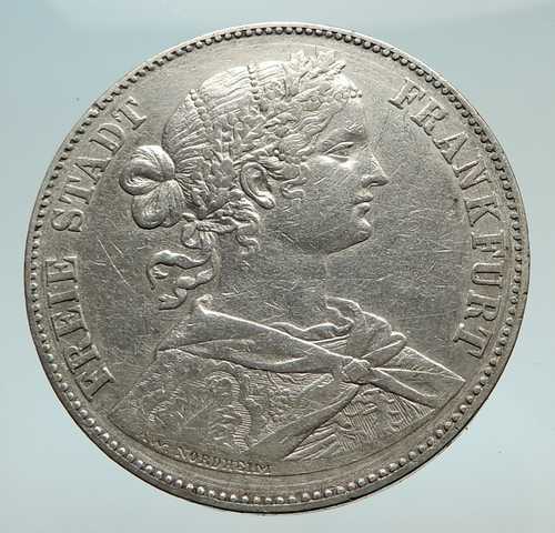 1860年 ドイツ ドイツ諸邦 フランクフルト自由州 銀貨 フェラインスターラー i74497|世界の紙幣・金・銀・銅 ラフテル