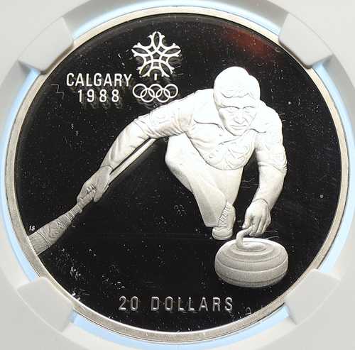 1987年カナダ 1988年カルガリーオリンピック アイスカーリング プルーフ銀貨 20ドル NGC i106450|世界の紙幣・金・銀・銅 ラフテル
