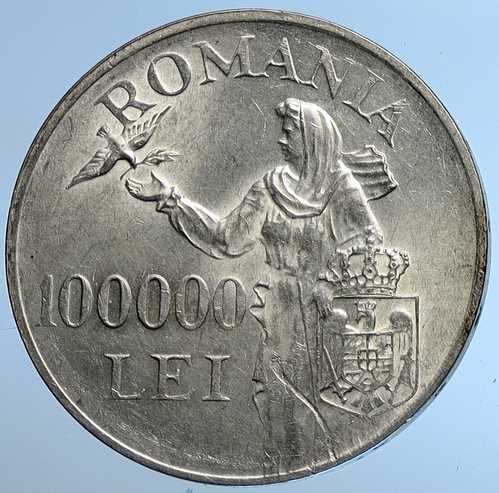 1946年 ルーマニア ミハイ1世 ルーマニア レディバード アンティーク シルバー 100000レイ コイン i109628｜世界の紙幣・金・銀・銅 ラフテル