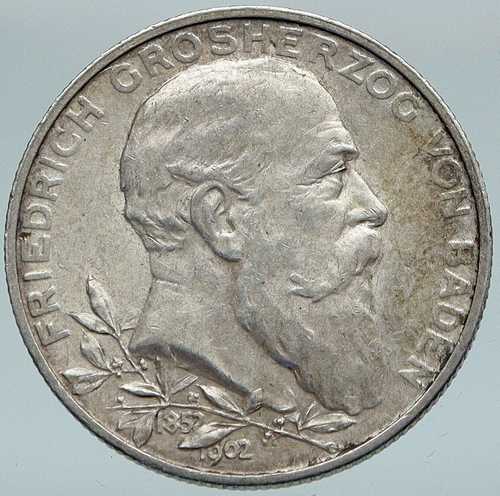 1902年 ドイツ バーデン州 フリードリヒ1世 アンティーク 銀貨 2マルク i88251｜世界の紙幣・金・銀・銅 ラフテル