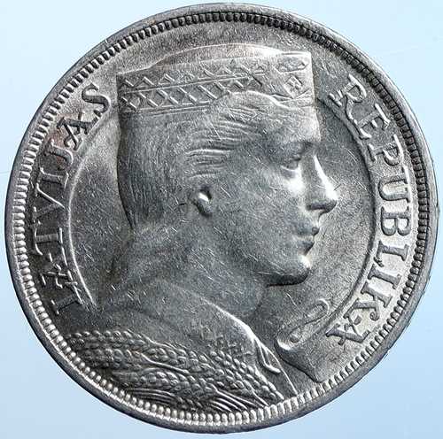 1929年 ラトビア 女性用ヘッドウェア付き 5ラティ 大型 ヴィンテージ シルバー ヨーロッパ コイン i114615|世界の紙幣・金・銀・銅 ラフテル