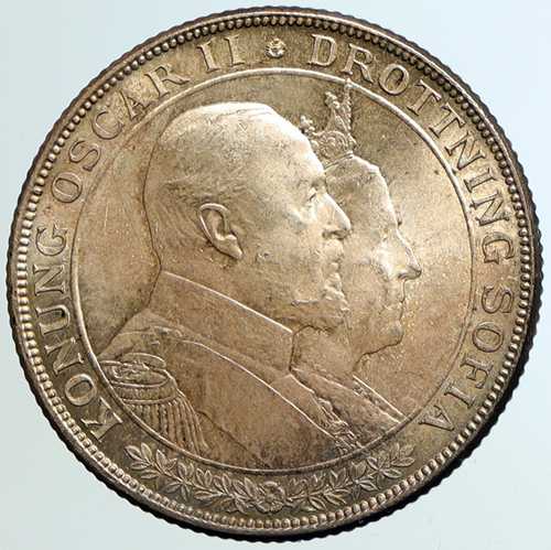 1907年 スウェーデン オスカル2世国王とソフィア王女の結婚式 銀貨 2クローナ i105517|世界の紙幣・金・銀・銅 ラフテル