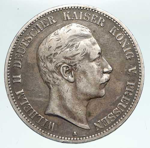 1908年 ドイツ ドイツ諸邦 プロイセン ヴィルヘルム2世 純銀製5マルク硬貨 i90896｜世界の紙幣・金・銀・銅 ラフテル