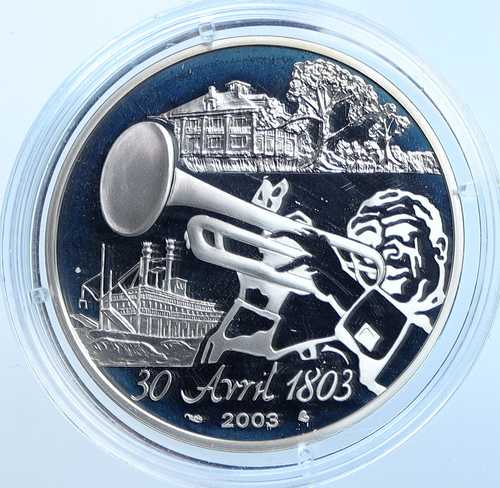 2003年 フランス ルイジアナ州 米国建国200周年記念 旧プルーフ銀貨 1 1/2ユーロ硬貨 i114650｜世界の紙幣・金・銀・銅 ラフテル
