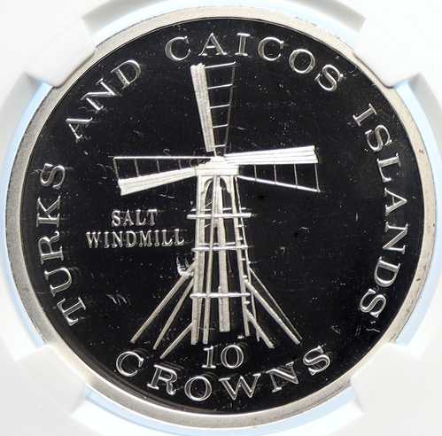 1976年 タークス・カイコス諸島 塩風車 旧プルーフ銀貨 10クラウン NGC i106526|世界の紙幣・金・銀・銅 ラフテル