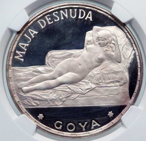 1970年 赤道ギニア ゴヤ マハ デスヌーダ プルーフ銀貨 100ペセタ NGC i85229｜世界の紙幣・金・銀・銅 ラフテル