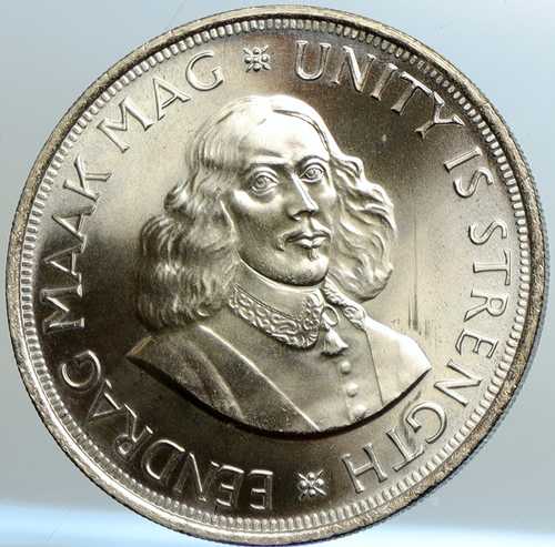 1961年 南アフリカ共和国 創設者 ヤン・ファン・リーベック 鹿 旧銀貨 50セント i102572｜世界の紙幣・金・銀・銅 ラフテル