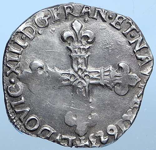 1623年 フランス ルイ13世 フルール・ド・リス 旧銀貨 フランス 1/4エキュ i114910|世界の紙幣・金・銀・銅 ラフテル