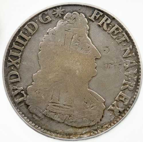 1693年 B フランス ルイ14世 フルール・ド・リス 銀貨 フランス 1/2エキュ ICG i114989｜世界の紙幣・金・銀・銅 ラフテル