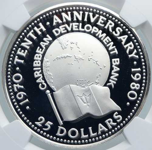 1980年 バルバドス カリブ開発銀行 ヴィンテージ プルーフ シルバー 25 コイン NGC i87837｜世界の紙幣・金・銀・銅 ラフテル
