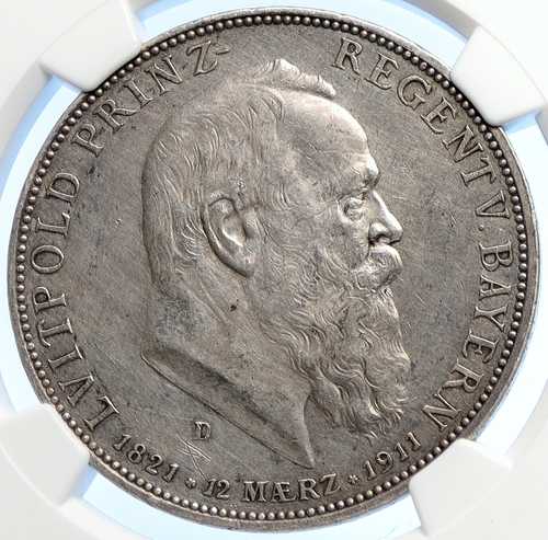 1911年 D ドイツ バイエルン オットー1世 ルイポルト王子 銀貨 3マルク NGC i106226｜世界の紙幣・金・銀・銅 ラフテル 169,000円