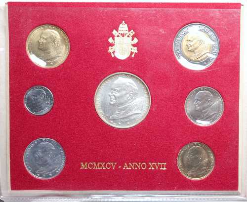 1995年 バチカン市国 教皇ヨハネ・パウロ2世 リラ イタリア 7枚セット 1は銀貨 i114412｜世界の紙幣・金・銀・銅 ラフテル