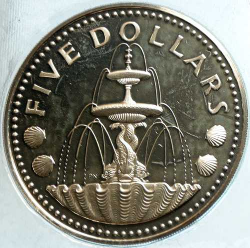 0.79オンス 銀プルーフ 1973年 バルバドス トラファルガー噴水 5ドル硬貨 i103198|世界の紙幣・金・銀・銅 ラフテル