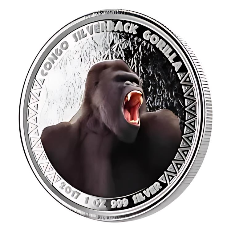 シルバーバック ゴリラ　純銀 1オンス 銀貨×4枚 保証書・カプセル付き] 2017年 (新品) コンゴ「シルバーバック