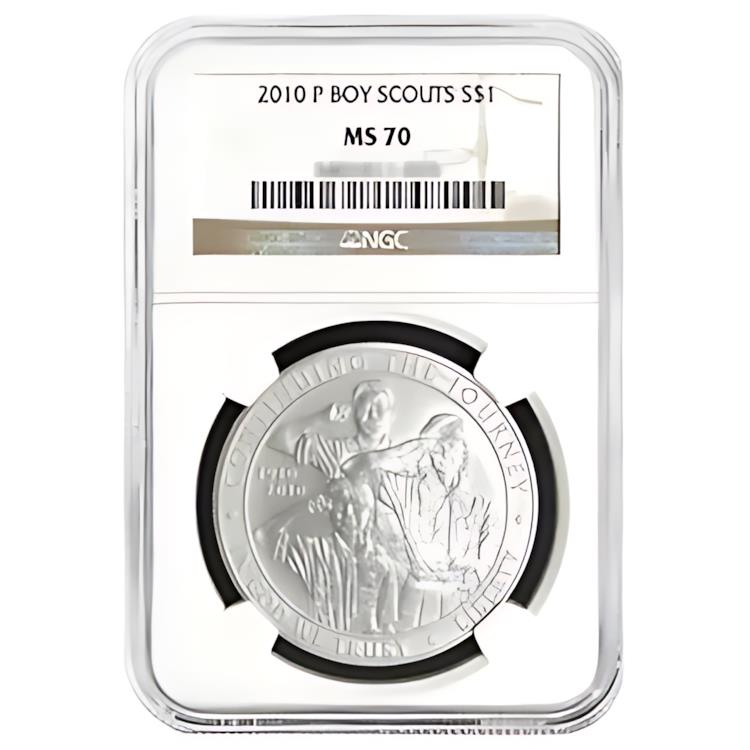 2010-P $1 シルバー ボーイ スカウト記念 NGC MS70 ブラウン ラベル画像