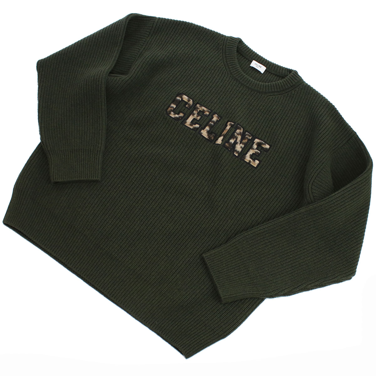 残１【新品】CELINE セリーヌ ロゴ メンズ ニット オーバーサイズ カーキ カーキ CELINE(セリーヌ) ニット・セーター(メンズ) - 海外通販