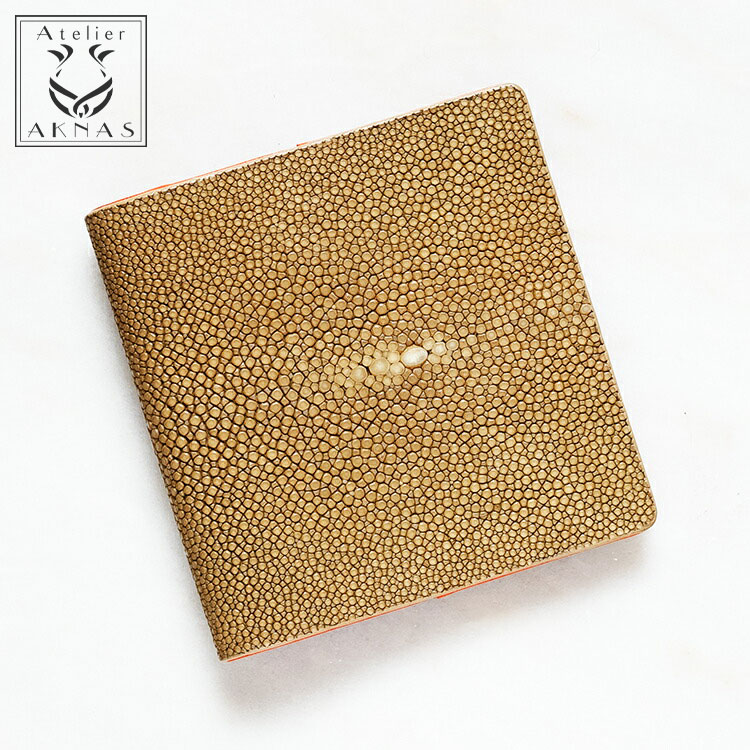 財布 二つ折り セーブル/ベージュ WP013 ガルーシャ スティングレー エイ革 本革 ATELIER AKNAS アトリエ アクナス エイ革 ガルーシャ 本革財布 二つ折り財布 小銭入れ付き