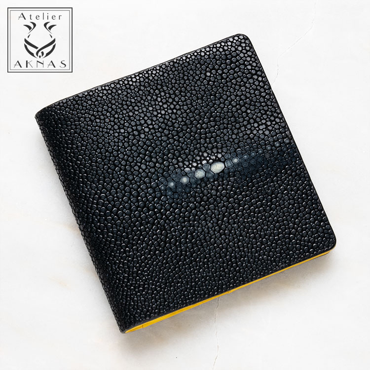 財布 二つ折り セーブル/ベージュ WP013 ガルーシャ スティングレー エイ革 本革 ATELIER AKNAS アトリエ アクナス エイ革 ガルーシャ 本革財布 二つ折り財布 小銭入れ付き