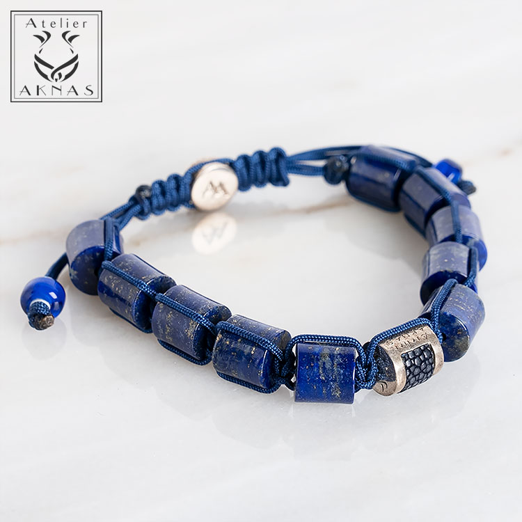 アトリエアクナス ATELIER AKNAS フランス ブランド ガルーシャ ビーズ ブレスレット シリンダー エイ革 シルバー 925 天然石 ラピスラズリ パワーストーン ネイビー ブルー 青 メンズ レディース 100年小物 アクセサリー ギフト プレゼント