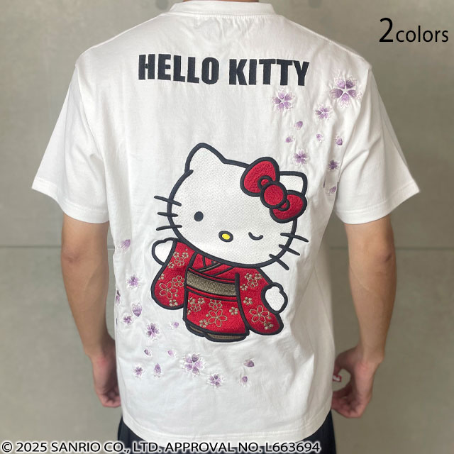 Hello Kitty×絡繰魂二人三脚 SAKURA半袖プルオーバー 絡繰魂 254050 和柄 和風 キティ 刺しゅう 桜 さくら ユニ一発やる[new]