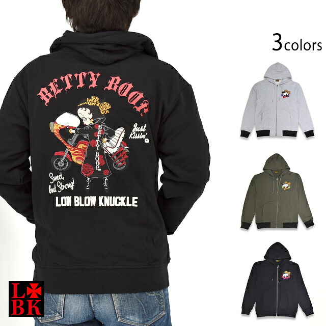 LBK&times;BETTY 夜露死苦ヤンキーBETTYフルジップスウェットパーカー ロウブロウナックル 595862 ベティーちゃん 刺繍[new]｜和柄専門店のサクラスタイル