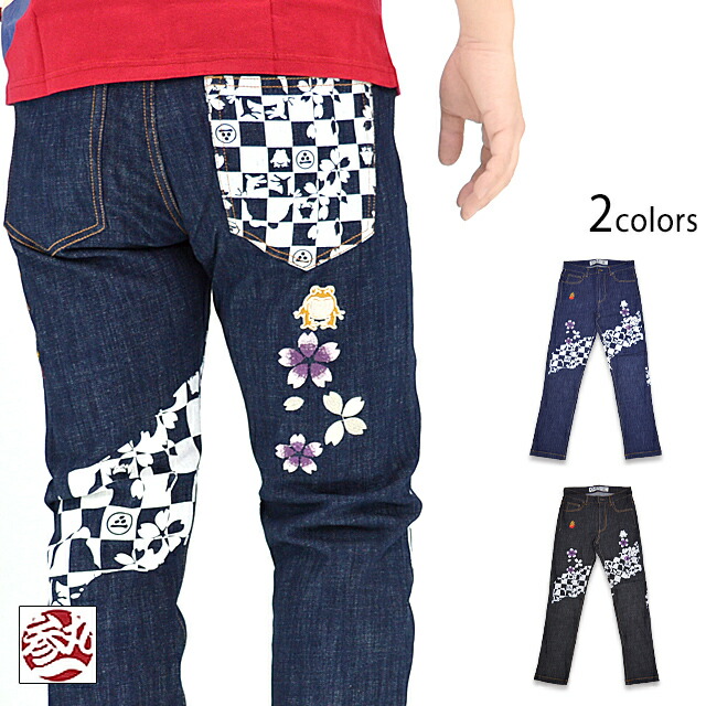 楽天市場】黒菟華 微笑み黒菟華デニムパンツ LIN AL-758008 和柄 和風