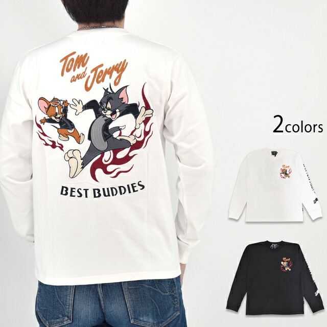 TOM＆JERRY×ネバーマインド 天竺ロングTシャツ NEVER MIND TJN-2603 トムとジェリー 刺繍 長袖Tシャツ[new]