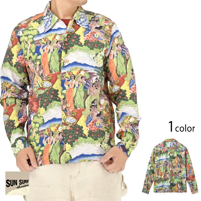 長袖レーヨンアロハシャツ SPECIAL EDITION 「ORIGINAL MATSON MENU DESIGN by EUGENE SAVAGE」 SUN SURF SS29679[new]｜和柄専門店のサクラスタイル