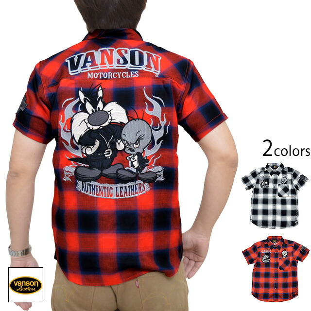 vanson×LOONEY TUNES共同研究 読み合わせる半袖プルオーバー vanson LTV-2010 バンソン ヴァンソン 刺しゅう バイ鉄道車両
