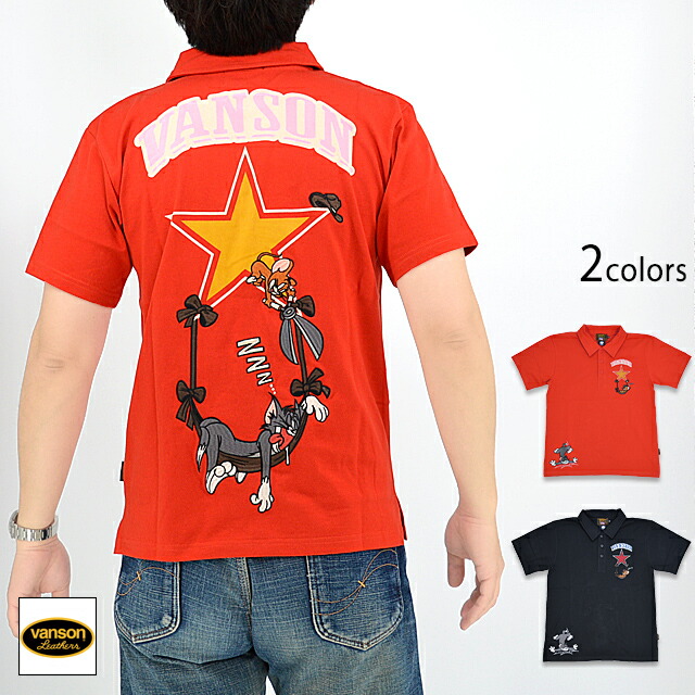 vanson×TOM＆JERRY共同研究 天竺半袖スポーツシャツ vanson TJV-2316 バンソン ヴァンソン トムとゼラチン 刺しゅう[new]