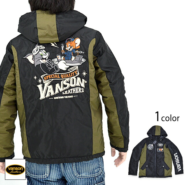 に*と様 VANSON TOM&JERRY N-3B フライトジャケット 黒 X VANSON バンソン×トムとジェリー・コラボ N-3Bフライト