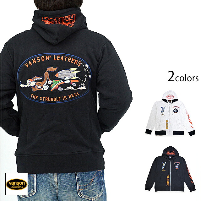 vanson&times;LOONEY 裏毛フルジップスウェットパーカー vanson LTV-2403 バンソン ヴァンソン 刺繍 ワイリーコヨーテ[new]｜和柄専門店のサクラスタイル
