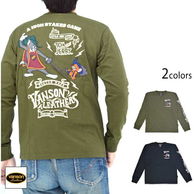 vanson×TOM＆JERRY 天竺ロングTシャツ vanson TJV-2501 バンソン ヴァンソン トムとジェリー 刺繍 長袖[new]