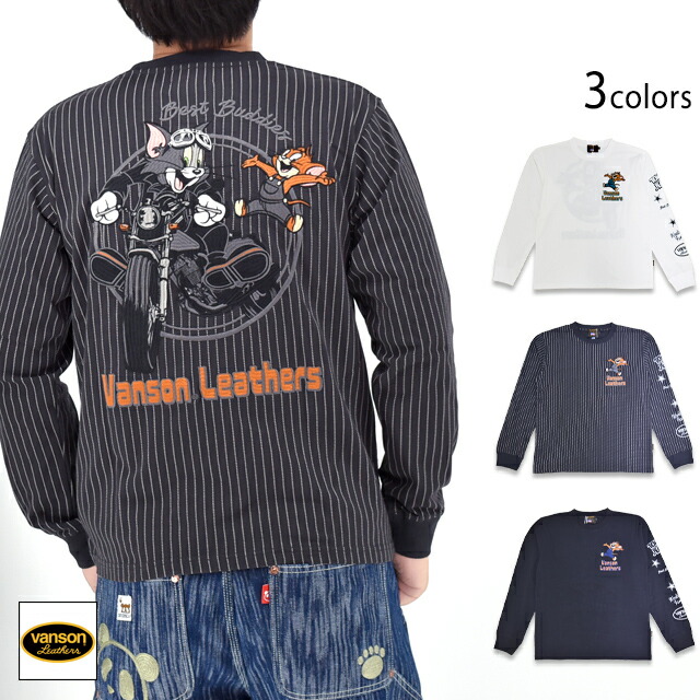 TOM＆JERRY共同研究 天竺ロングプルオーバー vanson TJV-2530 バンソン ヴァンソン トムとゼラチン 刺しゅう 長袖[new]