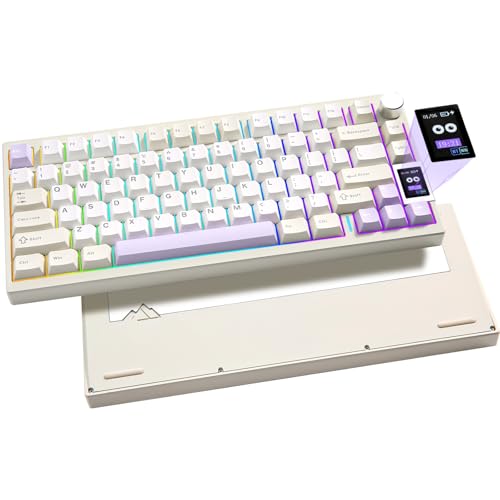 YUNZII AL80 メカニカルキーボード ワイヤレス ゲーミングキーボード 75%レイアウト bluetooth/2.4G/有線 三つモード フルアルミCNC LCDスクリーン ホットスワップ対応 ガスケットマウント ノブ付き QMK/VIA Win/Mac用 技適認証取得 (ベージュ,