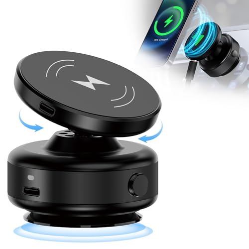 SEARISE スマホホルダー 真空吸着式 車 スマホスタンド 充電 車載スマホホルダー ワイヤレス充電 mag-safe対応 真空スマホホルダー 車 高級合金素材 マグネット 多角度自由調節 マグセーフ 車載 携帯ホルダー 車 スマホ車載ホルダー 携帯スタンド