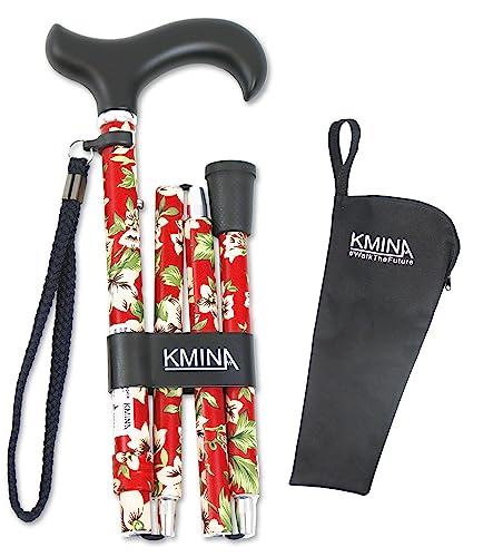 KMINA PRO - 折りたたみ杖、杖 女性用、杖 女性用 おしゃれ、女性用ステッキ、ウォーキングスティック 高齢者、フラワープリント、高さ調節可能