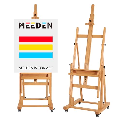 MEEDEN イーゼル ブナ木製 大型イーゼル 203-360cm 角度調節 水平絵画 物置トレイ付き 移動可能 最大208cmの張りキャンバスを対応 頑丈 安定性高い H型フレーム 画架 スタンド キャンバス立て スケッチ、油絵、スタジオ、デッサン用