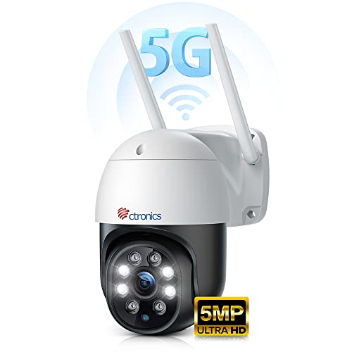 【最新5GWi-Fi・5MP?】Ctronics 防犯カメラ ワイヤレス 屋外 自動追尾 24時間録画 監視カメラ スマホ/PC遠隔操作 NAS/FTP/ONVIF/NVR 夜間カラー プリセット機能 ヒューマン検知 強化5DBiアンテナ 双方向会話 家族共有 128GBSDカード対応