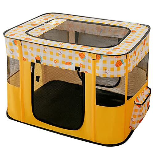 LUNPEAR ペットサークル 折りたたみ メッシュサークル 犬猫兼用 猫の分娩室 ケージ 仕切り 室内 メッシュ 屋根付き アウトドア キャットハウス おしゃれ 軽量 ペットゲージ (L, イエロー)