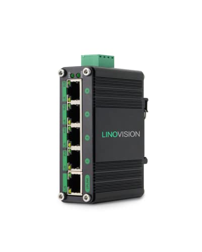 LINOVISION産業用5ポート ギガビット ソーラーPOEスイッチ | DC9V-54V入力、DC48V出力の内蔵電圧ブースター | 4 x IEEE802.3af/at 30W POEポート合計120W | IP40 | ソーラー/RVトラック/VoIPシステム用のコンパクトなPOE電源 | DINレール