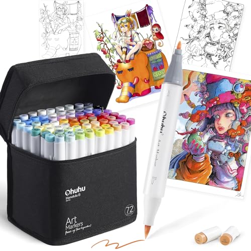 ohuhu アートマーカー 細字、筆 120色121本 honoluluB Amazon | Ohuhu マーカーペン 120色121本 パステル 太細両端